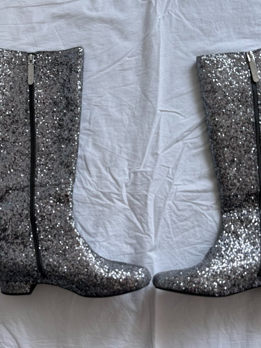 Boden metallic silver glitter knee-high boots